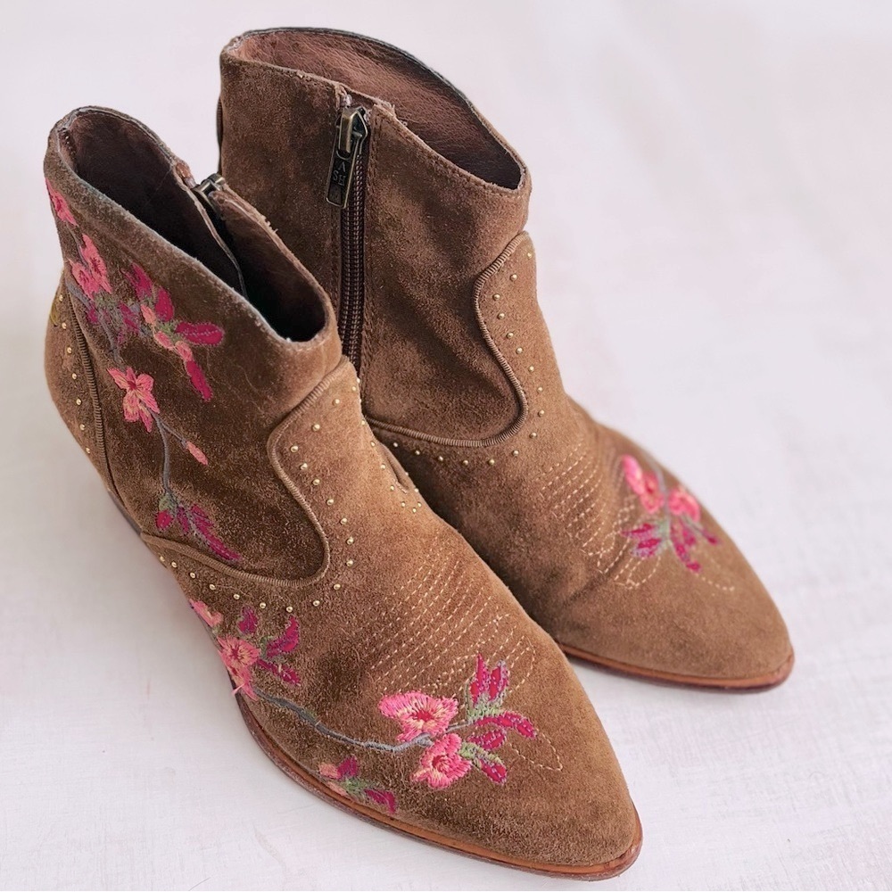 [ASH] Heidi Suede Leather Embroidered Floral + Butterfly Gold Stud Western Boot - Picture 5 of 11